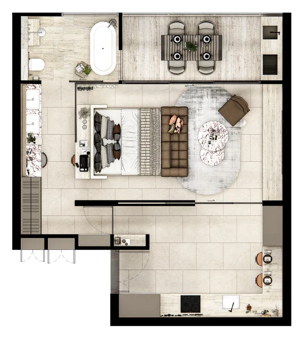 Layout: 1 bedroom · 63 m²