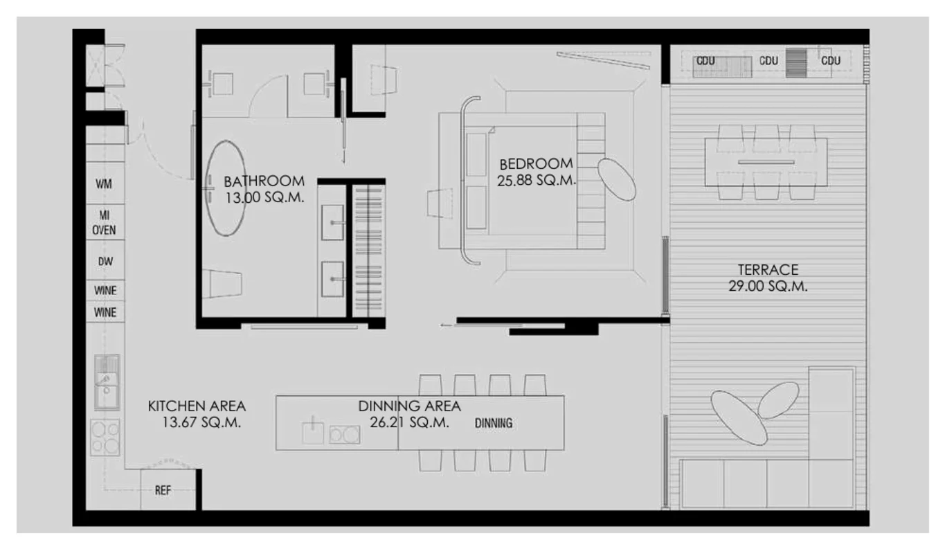 Layout: Corner penthouse · 107 m²