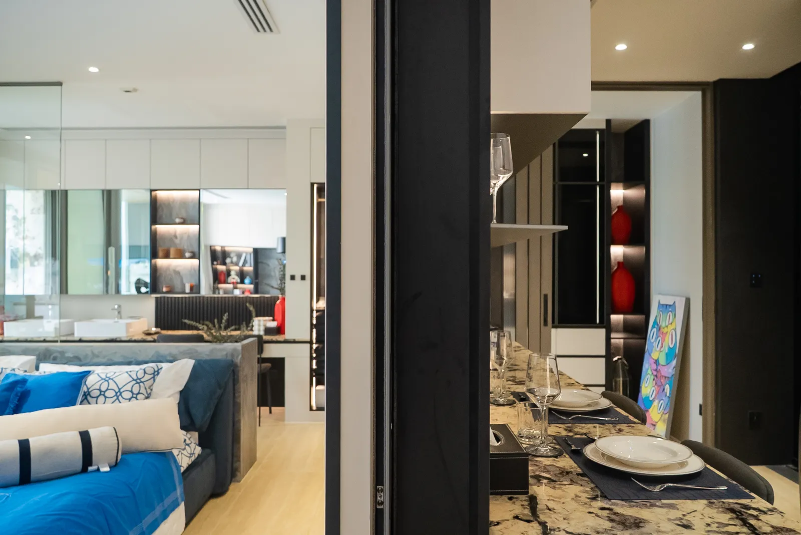Bedroom and living zone of the show unit
